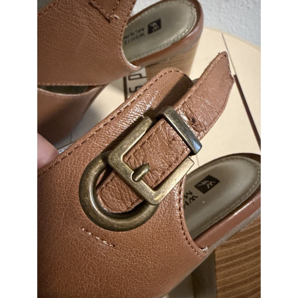 White Mountain~ District~8M~ Brown Leather Peep Toe Slingback Block High Heels - Picture 13 of 14